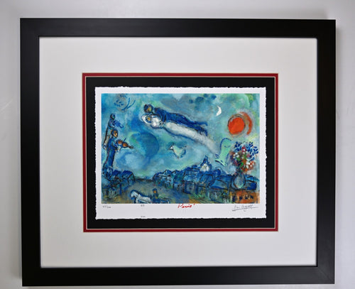 " Les Maries Au-dessus Du Village" by Marc Chagall, Framed Art