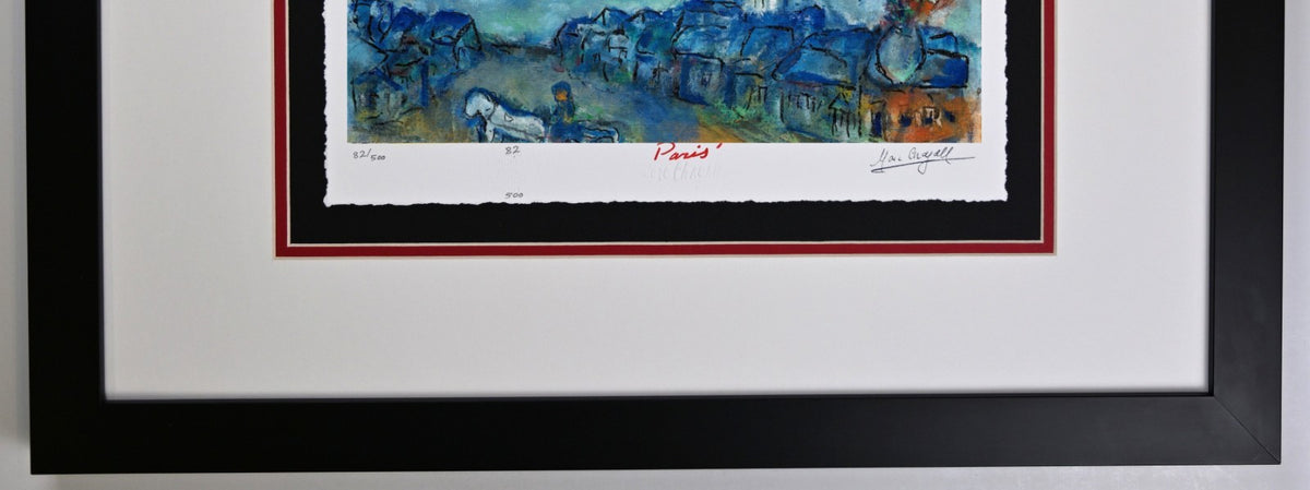 " Les Maries Au-dessus Du Village" by Marc Chagall, Framed Art