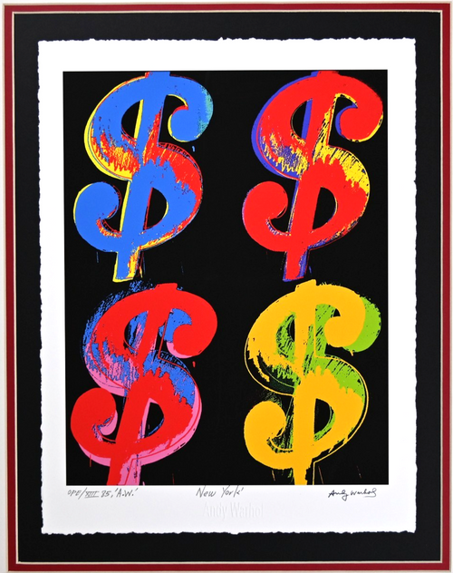 " 4 $$$$" by Andy Warhol, Framed Art